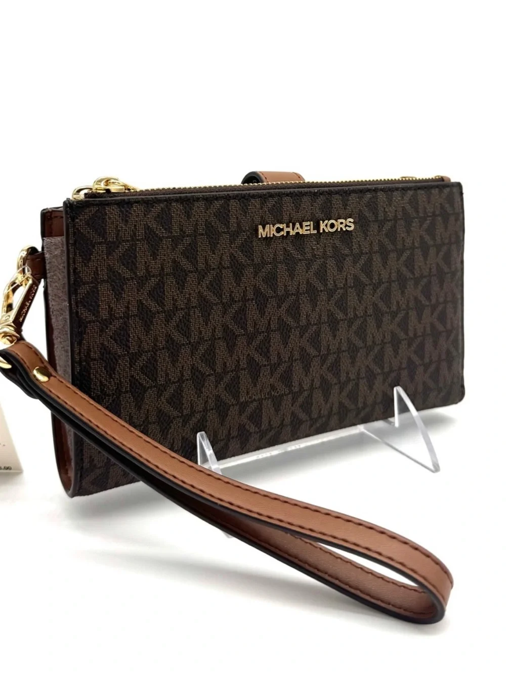 Michael Kors Large Jet Set Travel Logo Double Zip Wallet - Brown Signature
